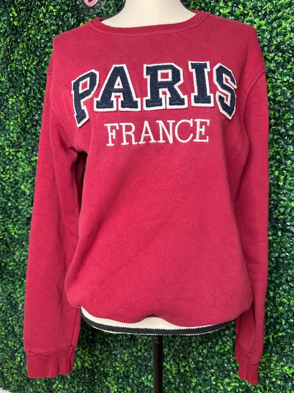 Paris France Sweatshirt L Burgundy Crimson Varsity Crewneck French Cozy Pullover
